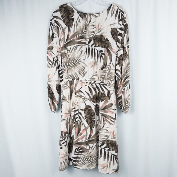 Old Navy Waist Defined Cross Front Crepe Dress Size XL White Palm Print Tropical - Picture 2 of 15